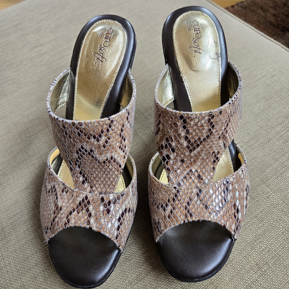 Eurosoft Women's Brown Snake Print Heeled Sandals, Size 10